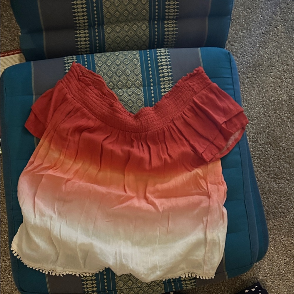 Xhilaration Red and White Off-Shoulder Top